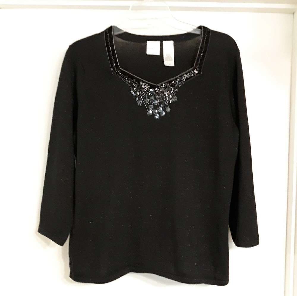 EMMA JAMES BEADED BLACK GLITTER WEAVE TOP